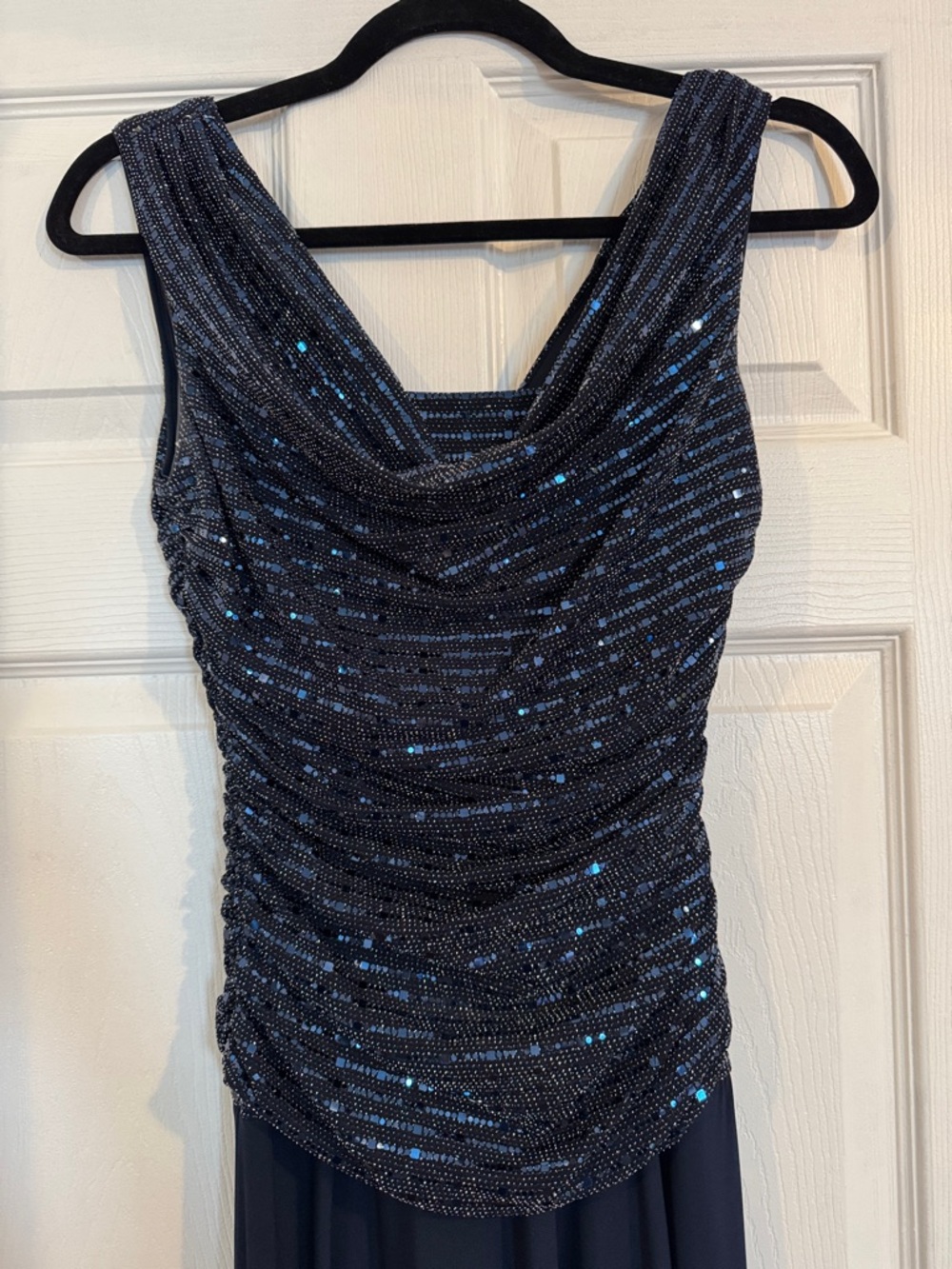Navy Sequin Ruched Evening Gown - Elegant Women's Dress